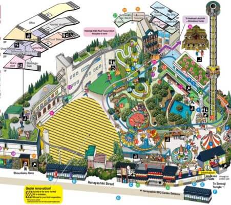 map Le parc d'attractions Hanayashiki