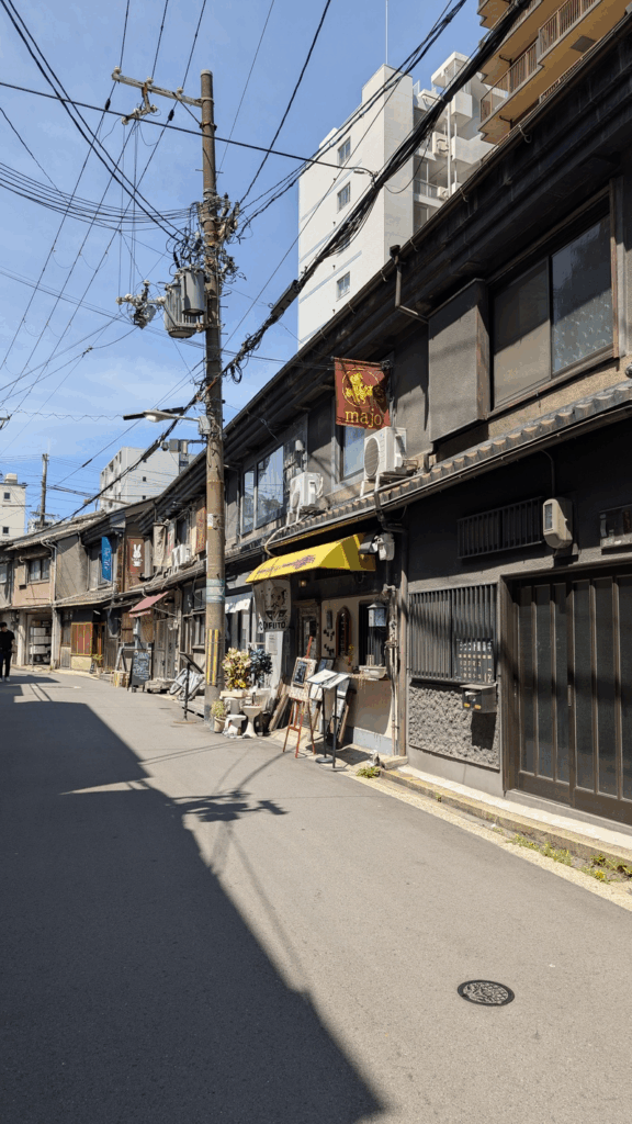 Rue pittoresque de Nakazaki-cho à Osaka, connue pour ses cafés rétro et ses boutiques d'artisans.